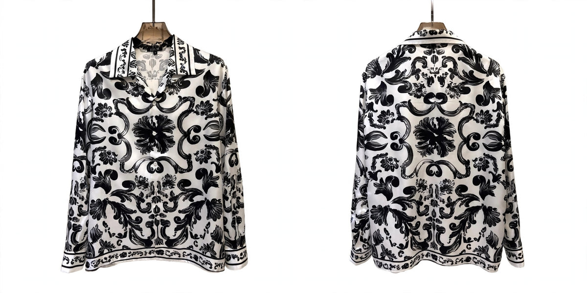 Blessed Noir Baroque Resort Shirt - Black and White